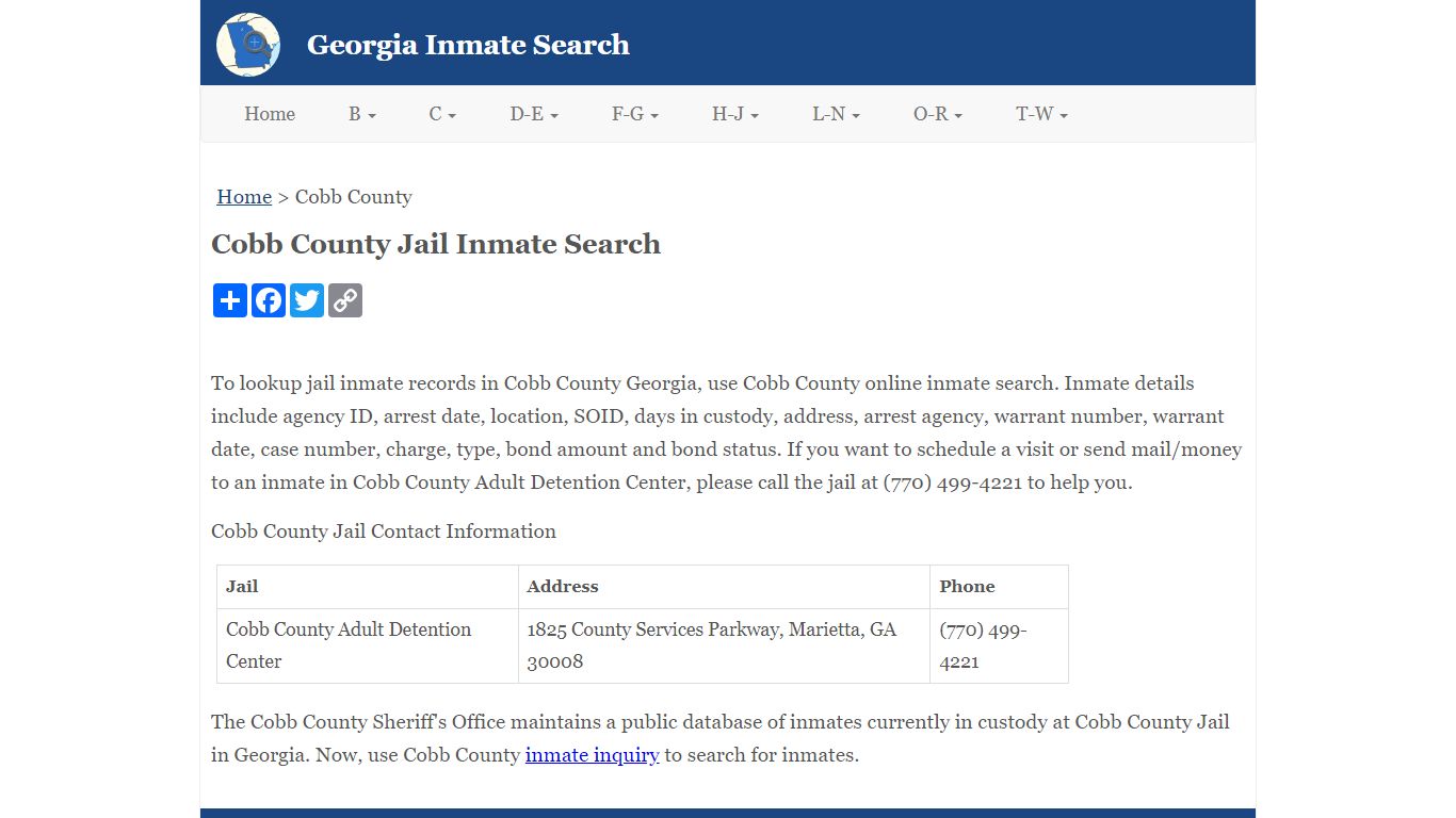 Cobb County Jail Inmate Search